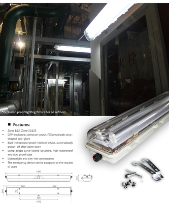 18w 36w 54w GRP Material Linear Led Explosionssicherheit 1.2M 100lm/w mit 5 Jahren Garantie Atex