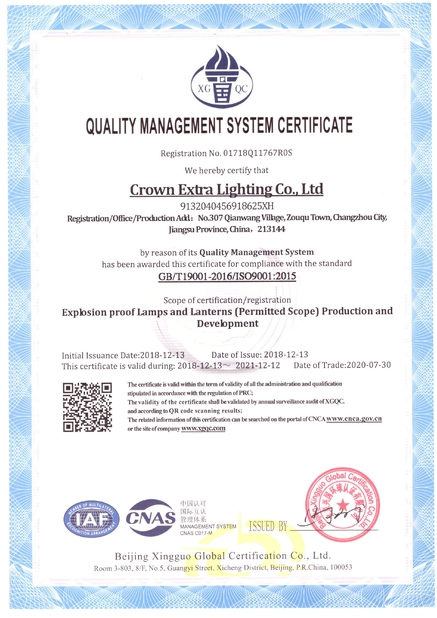 China crown extra lighting co. ltd Zertifizierungen